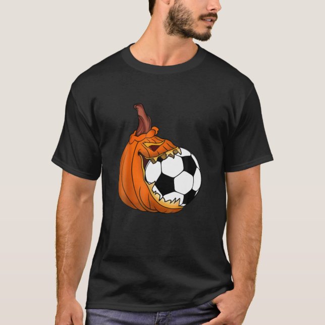 Pumpkin Carving Eat Soccer Ball Halloween Costume T Shirt (Framsida)