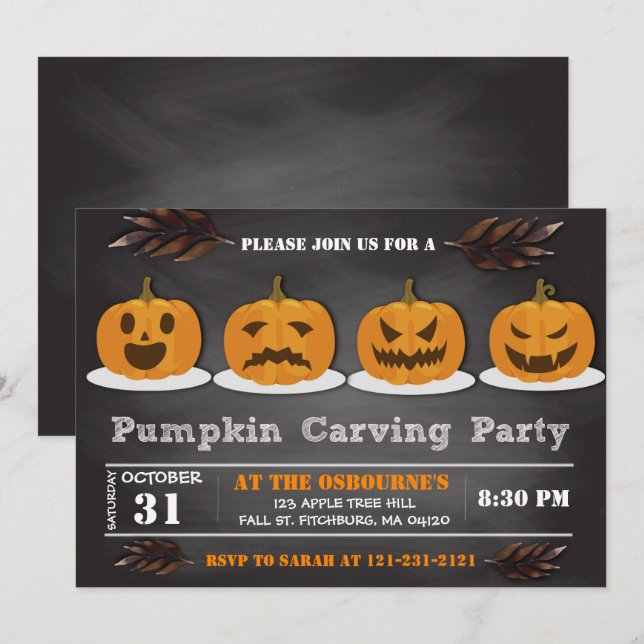 Pumpkin Carving Halloween Cute Spooktacular Party Inbjudningar (Fram/baksida)