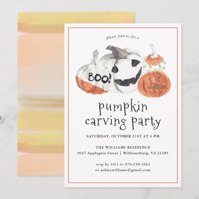 Pumpkin Carving | Inbjudan till halloween fest (Fram/baksida)