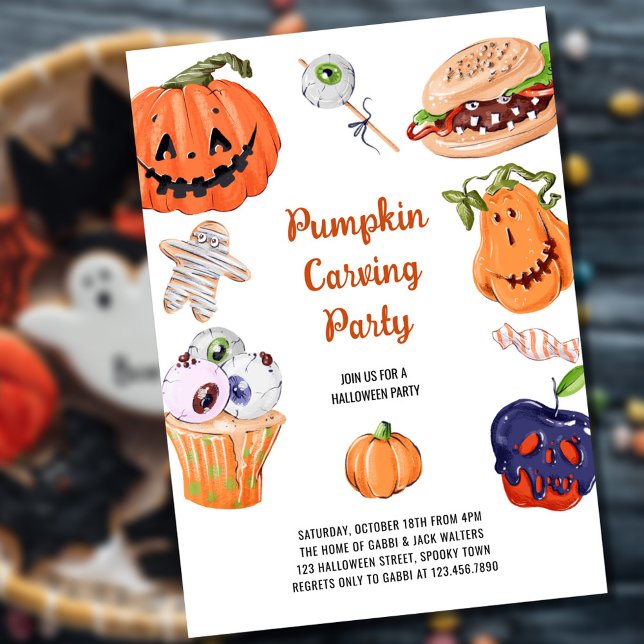 Pumpkin Carving och Halloween Food Party Inbjudningar (Skapare uppladdad)