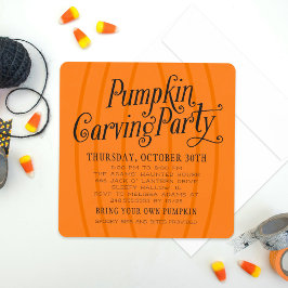 Pumpkin Carving Orange och Black Halloween fest Inbjudningar