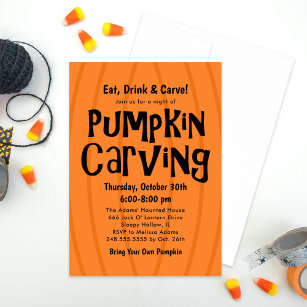 Pumpkin Carving Orange och Black Halloween fest Inbjudningar