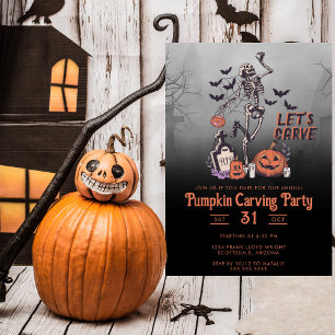 Pumpkin Carving Party Anpassningsbar Skeleton Hall Inbjudningar