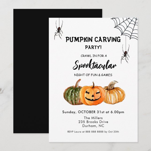 Pumpkin Carving Party Halloween-inbjudan Inbjudningar (Fram/baksida)
