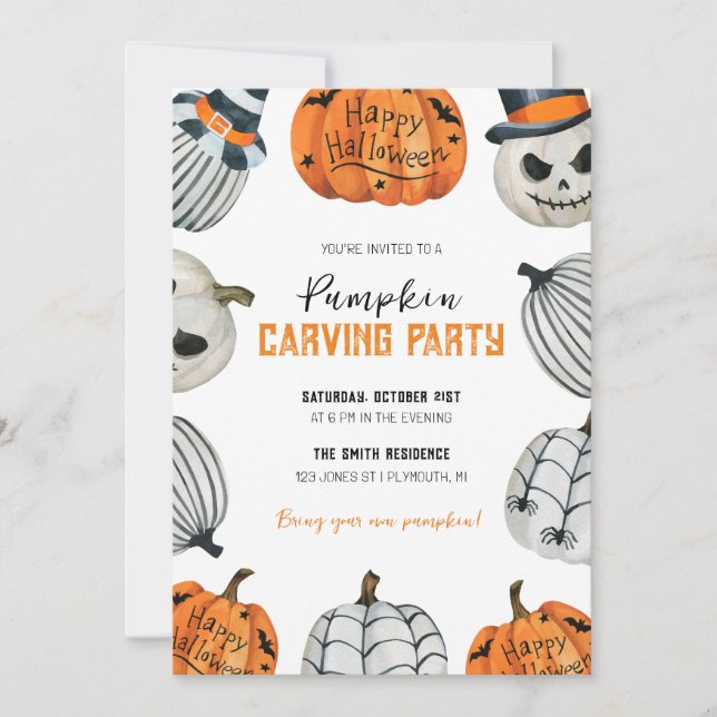 Pumpkin Carving Party Halloween-inbjudan Inbjudningar (Framsida)