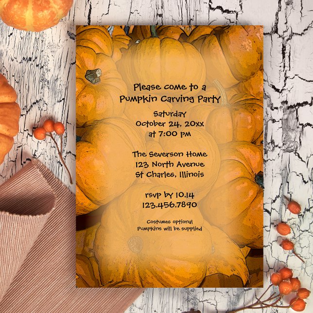 Pumpkin Carving Party-inbjudan Inbjudningar (Invite friends over for a fun Fall gathering with this charming Pumpkin Carving Invitation.)