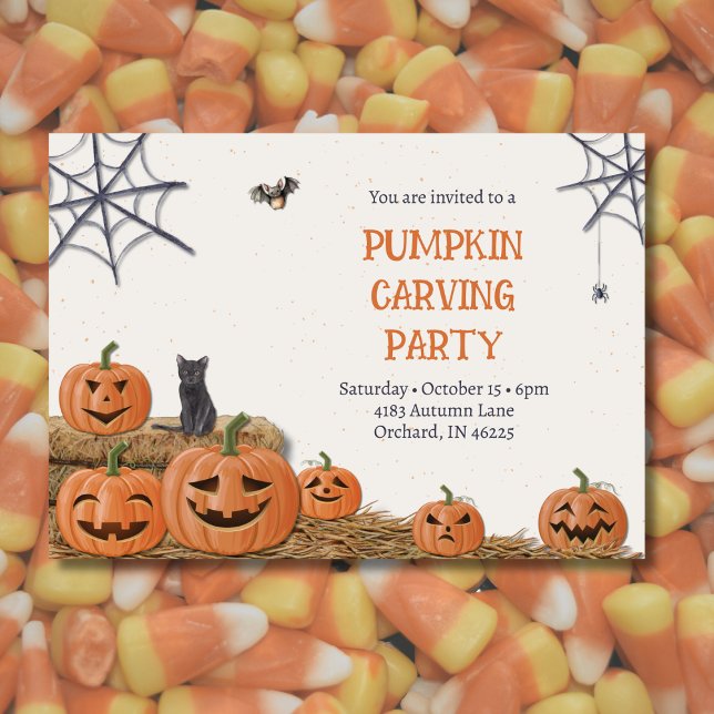 Pumpkin Carving Party Jack O'lantern Rustic Inbjudningar (Skapare uppladdad)