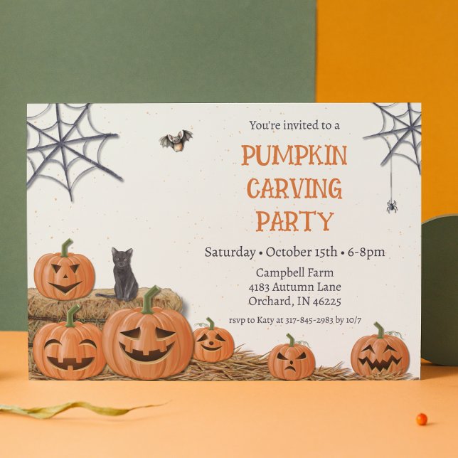 Pumpkin Carving Party Jack O'lantern Rustic Inbjudningar (Skapare uppladdad)