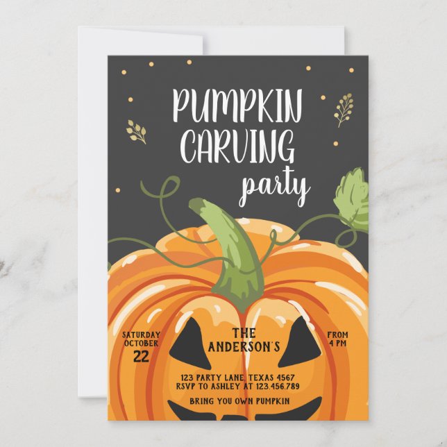 Pumpkin Carving Party Spooky Halloween Birthday Inbjudningar (Framsida)