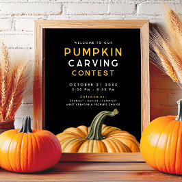 Pumpkin carving tävling för Halloween fest Poster