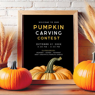 Pumpkin carving tävling för Halloween fest Poster