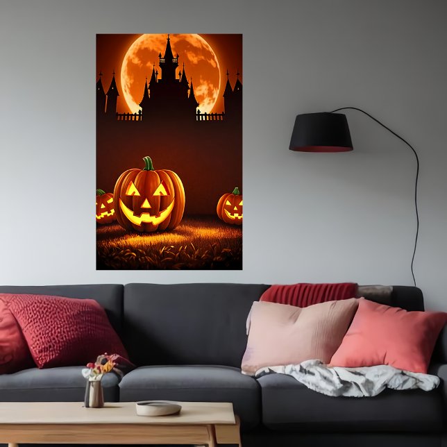 Pumpkin, castle och måne | AI Art Poster (Skapare uppladdad)