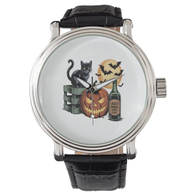 Pumpkin Cat Beer Halloween Armbandsur (Framsida)