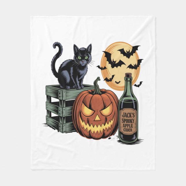Pumpkin Cat Beer Halloween Fleecefilt (Framsidan)