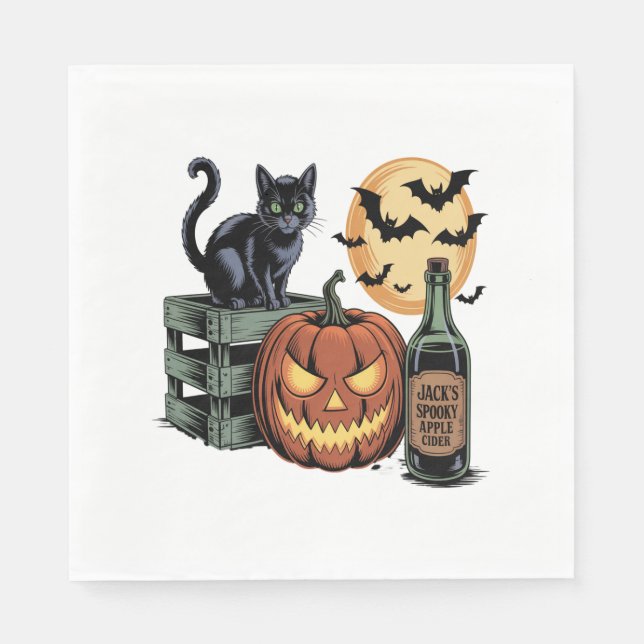 Pumpkin Cat Beer Halloween Pappersservett (Framsidan)