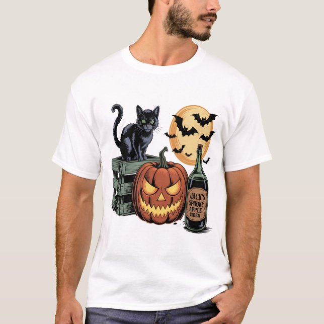 Pumpkin Cat Beer Halloween T Shirt (Framsida)
