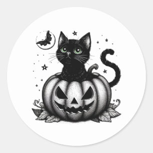 Pumpkin Cat Classic Round Sticker Runt Klistermärke