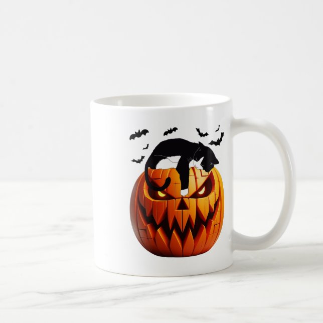 Pumpkin Cat Tuxedo Halloween ger dig extra mycket  Kaffemugg (Höger)