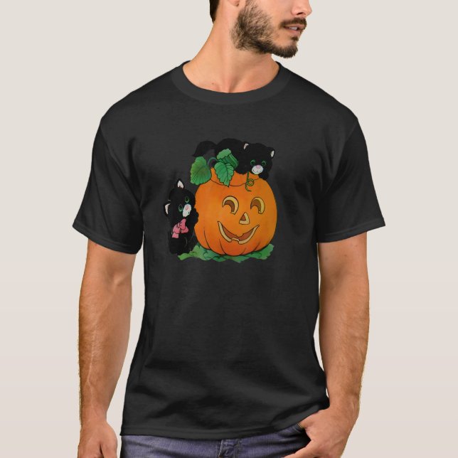 Pumpkin Cats Carved Jack o lantern Cat Halloween C T Shirt (Framsida)
