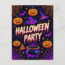 Pumpkin Cauldron Halloween Party Invite Vykort