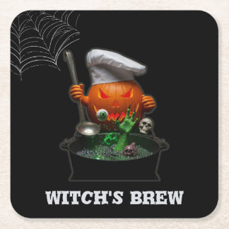 Pumpkin Chef Halloween Underlägg - Spooky Cauldron Papper Kvadrat