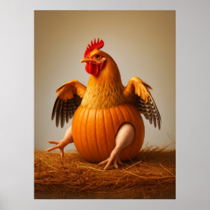 Pumpkin Chicken Art, Lusnyj Chicken Wall Art Poster