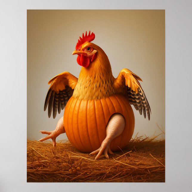 Pumpkin Chicken Art, Lusnyj Chicken Wall Art Poster (Framsidan)
