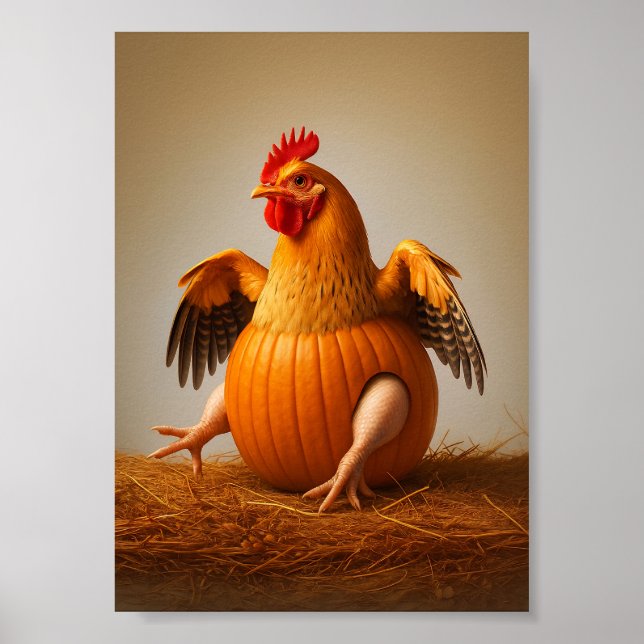 Pumpkin Chicken Art, Lusnyj Chicken Wall Art Poster (Framsidan)