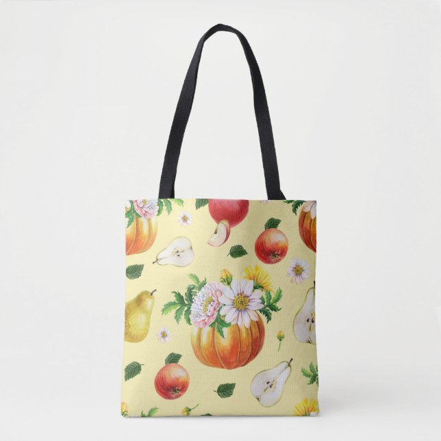 Pumpkin, Chrysanthemum: illustration av höstfrukte Tygkasse (Framsida)