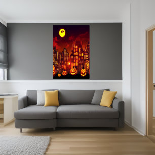 Pumpkin City på Halloween AI Art Poster