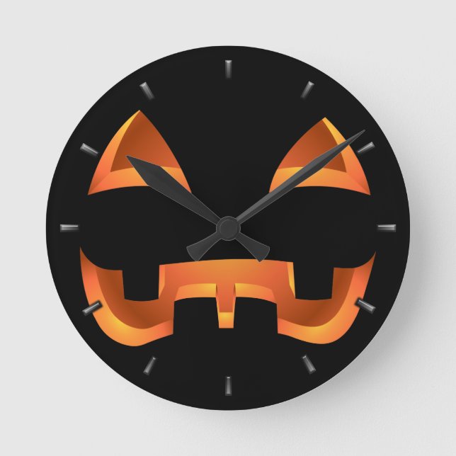 Pumpkin Clock Halloween Jack-O-Lantern Wall Clock Rund Klocka (Framsida)