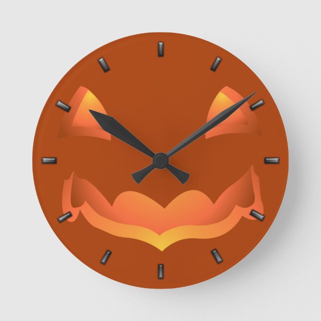 Pumpkin Clock Halloween Jack-O-Lantern Wall Clock Rund Klocka (Framsida)