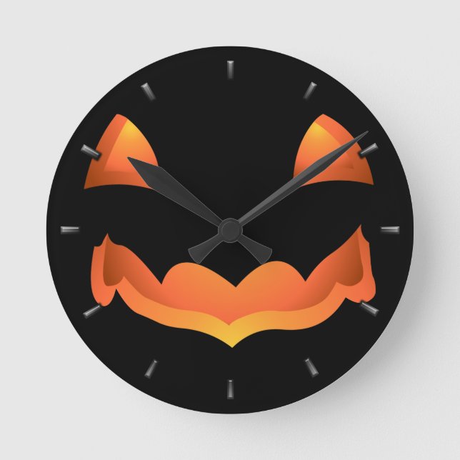 Pumpkin Clock Halloween Jack-O-Lantern Wall Clock Rund Klocka (Framsida)