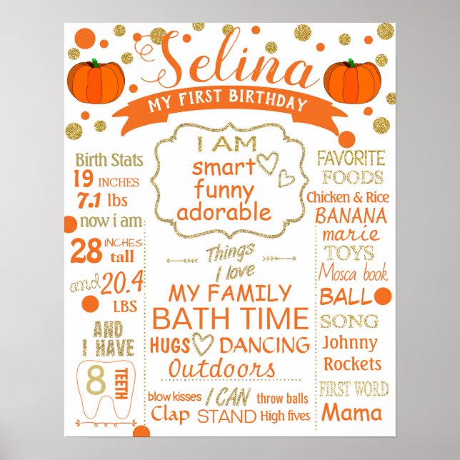 Pumpkin Confetti Birthday-tecken poster milstolpe (Framsidan)