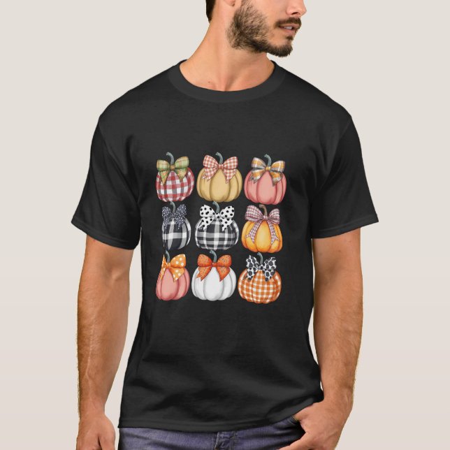 Pumpkin Coquette Bow Fall Halloween Costume Spooky T Shirt (Framsida)