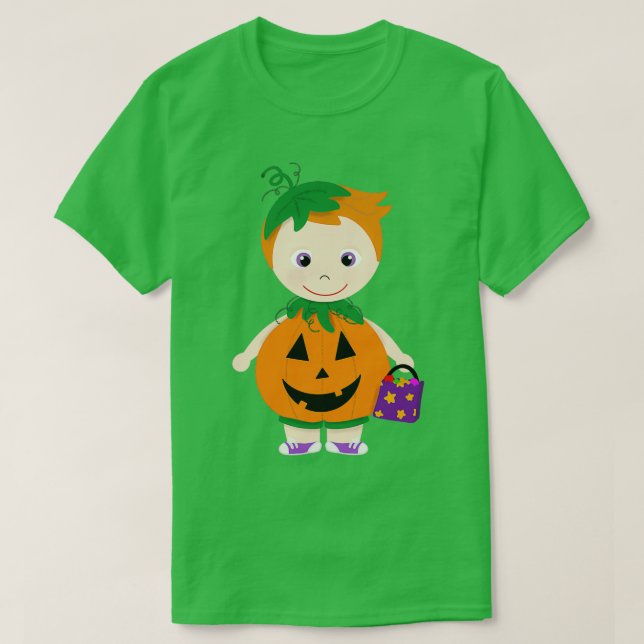 Pumpkin Costume Boy Light Skin Red Hair T Shirt (Design framsida)