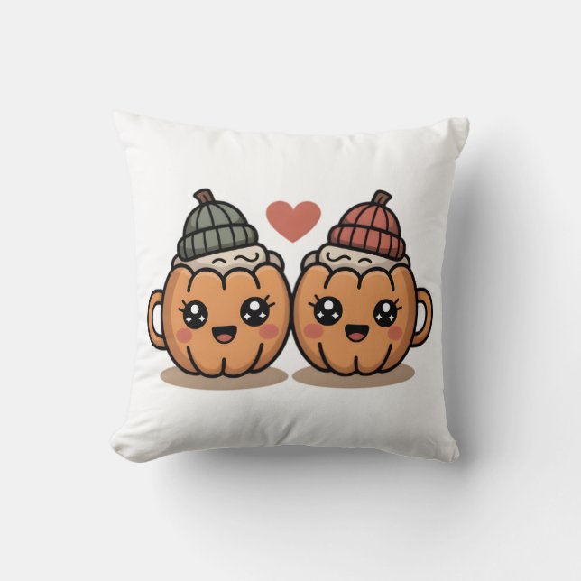 Pumpkin Couple Pillow – Cute Cozy Fall Home Décor Kudde (Framsida)
