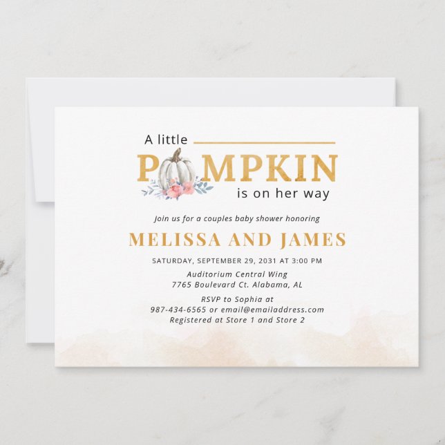 Pumpkin Couples Baby Shower Rosa Blommigt Inbjudningar (Framsida)