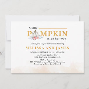 Pumpkin Couples Baby Shower Rosa Blommigt Inbjudningar
