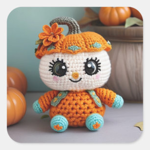 Pumpkin Crocheteteterad doll: Amigurumi Pastel Fyrkantigt Klistermärke