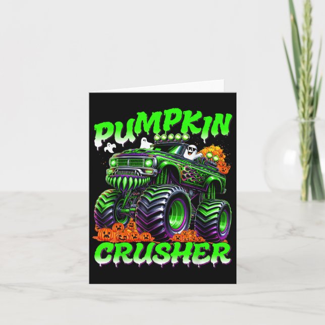 Pumpkin Crusher Monster Truck Ghosts Halloween For Kort (Framsida)