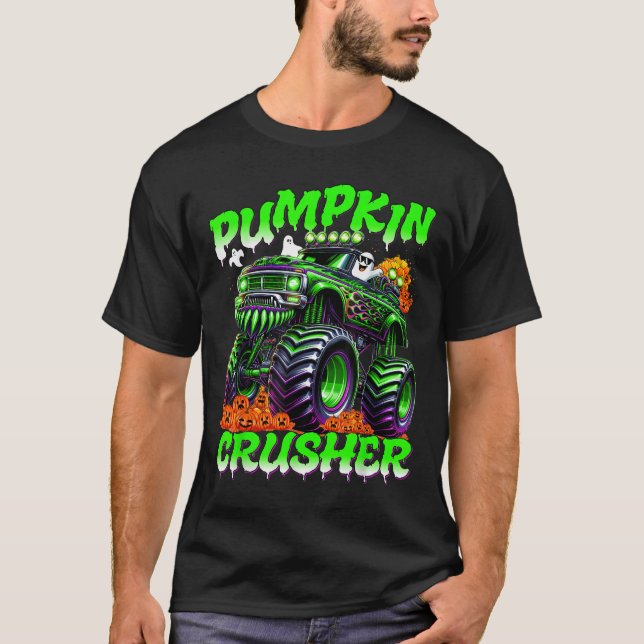 Pumpkin Crusher Monster Truck Ghosts Halloween For T Shirt (Framsida)