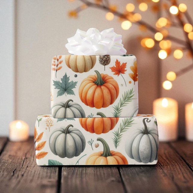 Pumpkin Cute Watercolor Fall & Autumn Thanksgiving Presentpapper (Skapare uppladdad)