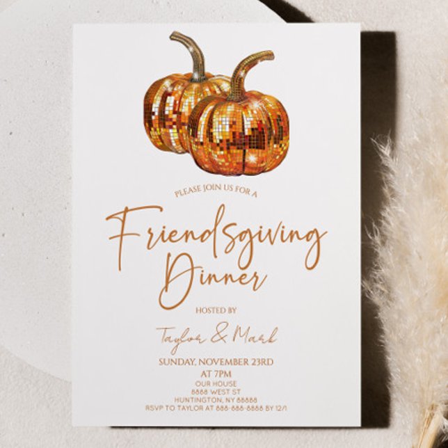 Pumpkin Disco Boll Friendsgiving Dinner Party Inbjudningar (Skapare uppladdad)