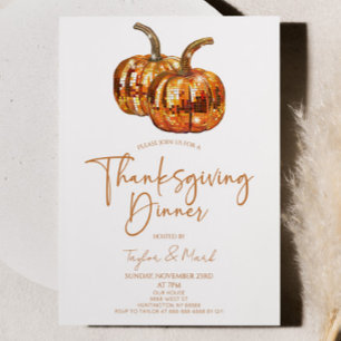 Pumpkin Disco Boll Thanksgiving Dinner Party Inbjudningar