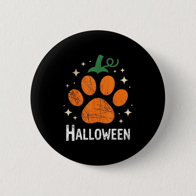 Pumpkin Dog Cat Paw Print Halloween Pet Lover  Knapp (Framsida)