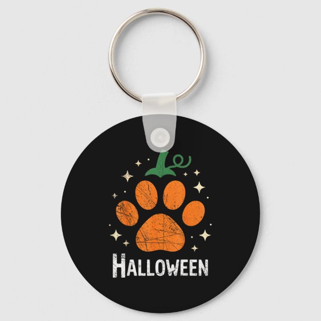 Pumpkin Dog Cat Paw Print Halloween Pet Lover  Nyckelring (Framsida)