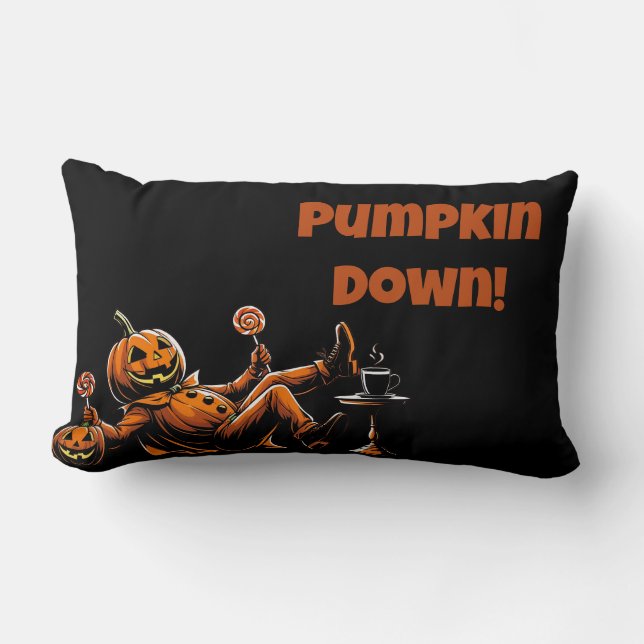 Pumpkin Down - Falling Jack-O’-Lantern Halloween Lumbarkudde (Framsida)