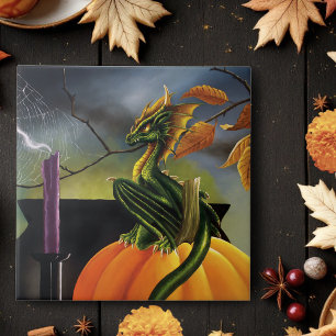 Pumpkin Dragon Cauldron Halloween Kakelplatta