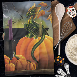 Pumpkin Dragon Cauldron Halloween Kökshandduk